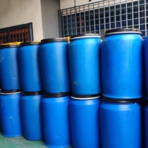 Used 250 litre open top plastic drums