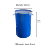 100 liter open top steel drums